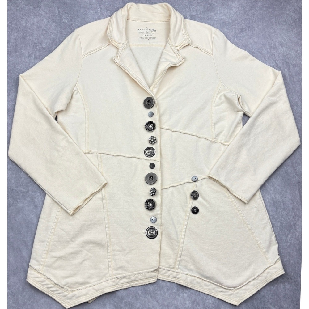 Neon Buddha Jacket Womens Medium Cream Cotton Raw Edge Asymmetrical Lagenlook